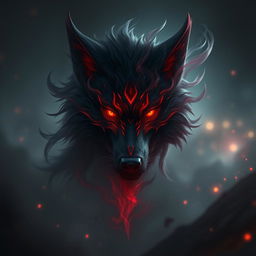 A captivating representation of Kindred's wolf form from League of Legends, depicted in a ghostly manner with a focus on its head and face, completely void of a body