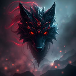 A captivating representation of Kindred's wolf form from League of Legends, depicted in a ghostly manner with a focus on its head and face, completely void of a body