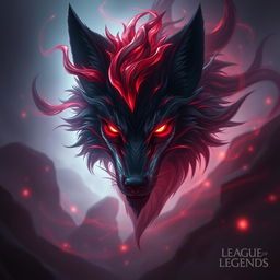 A captivating representation of Kindred's wolf form from League of Legends, depicted in a ghostly manner with a focus on its head and face, completely void of a body