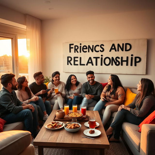 A cozy gathering of friends in a warm, inviting living room setting