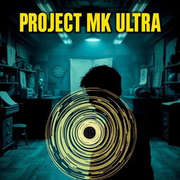 A captivating YouTube thumbnail about Project MK Ultra, featuring an old-fashioned laboratory setting with dim, eerie lighting