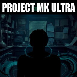 A captivating YouTube thumbnail about Project MK Ultra, featuring an old-fashioned laboratory setting with dim, eerie lighting