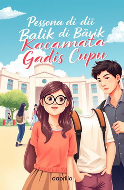 A captivating book cover design titled "Pesona di Balik Kacamata Gadis Cupu" prominently displayed at the top