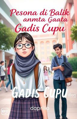 A captivating book cover design titled "Pesona di Balik Kacamata Gadis Cupu" prominently displayed at the top