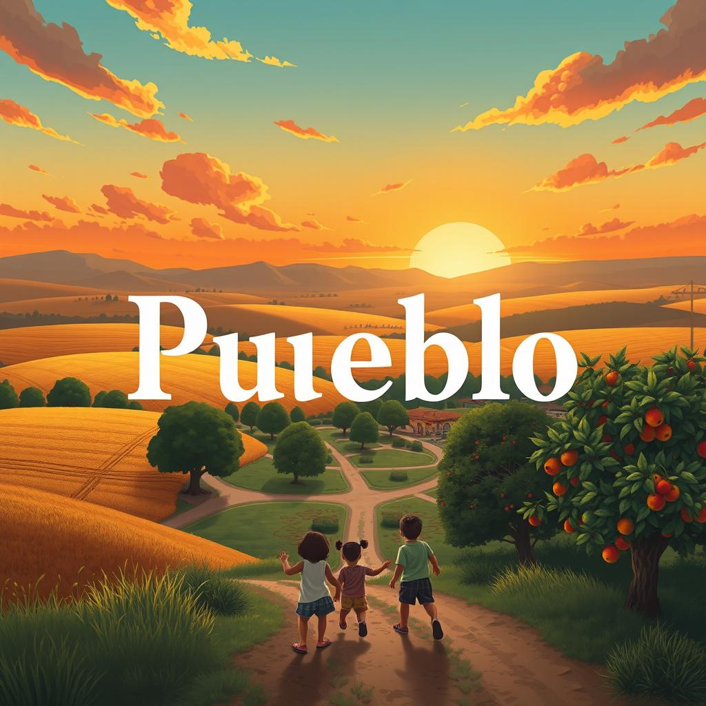 A movie poster design inspired by the book "Pueblo" by Julia Magistratti, showcasing the identity of a rural community