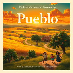 A movie poster design inspired by the book "Pueblo" by Julia Magistratti, showcasing the identity of a rural community