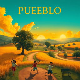 A movie poster design inspired by the book "Pueblo" by Julia Magistratti, showcasing the identity of a rural community