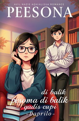 A captivating book cover for the novel titled 'pesona di balik kacamata gadis cupu' by daprilio