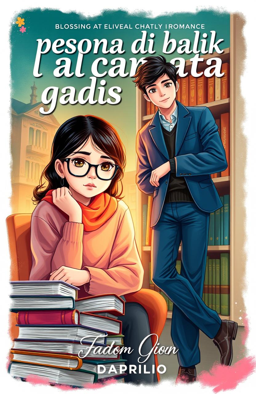 A captivating book cover for the novel titled 'pesona di balik kacamata gadis cupu' by daprilio