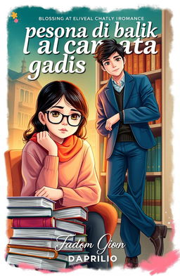 A captivating book cover for the novel titled 'pesona di balik kacamata gadis cupu' by daprilio