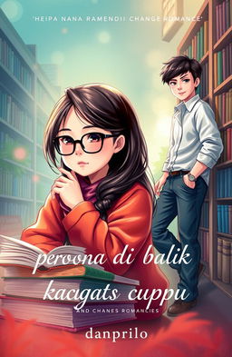 A captivating book cover for the novel titled 'pesona di balik kacamata gadis cupu' by daprilio