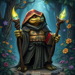 An imaginative illustration of a Dungeons and Dragons character based on a terrapin