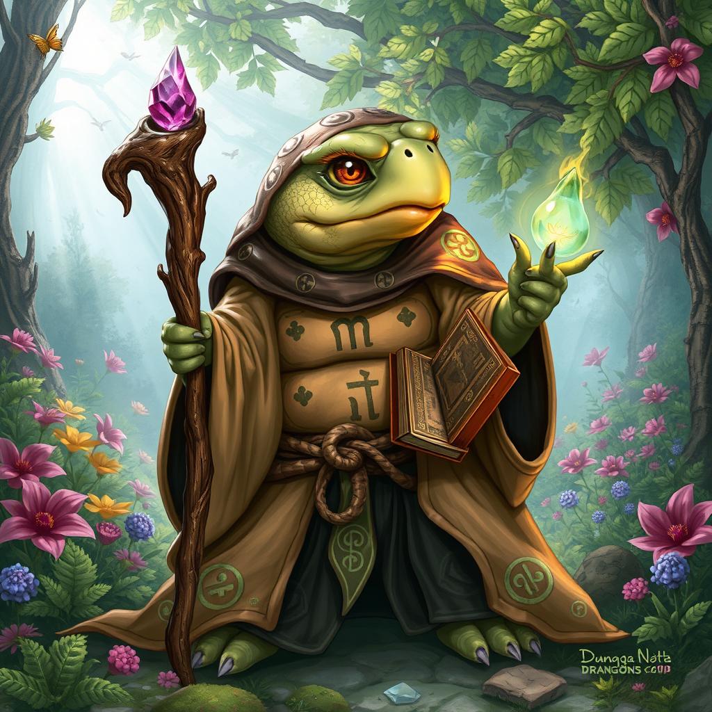 An imaginative illustration of a Dungeons and Dragons character based on a terrapin