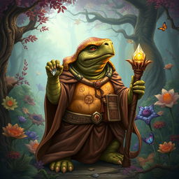 An imaginative illustration of a Dungeons and Dragons character based on a terrapin