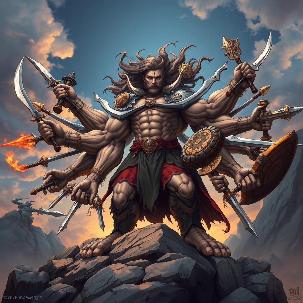 A spectacular illustration of a Dungeons and Dragons character inspired by a 100-handed giant