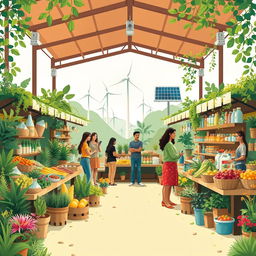 Una representación visualmente cautivadora del marketing sostenible, que incluya elementos como productos ecológicos, empaques sostenibles y materiales orgánicos