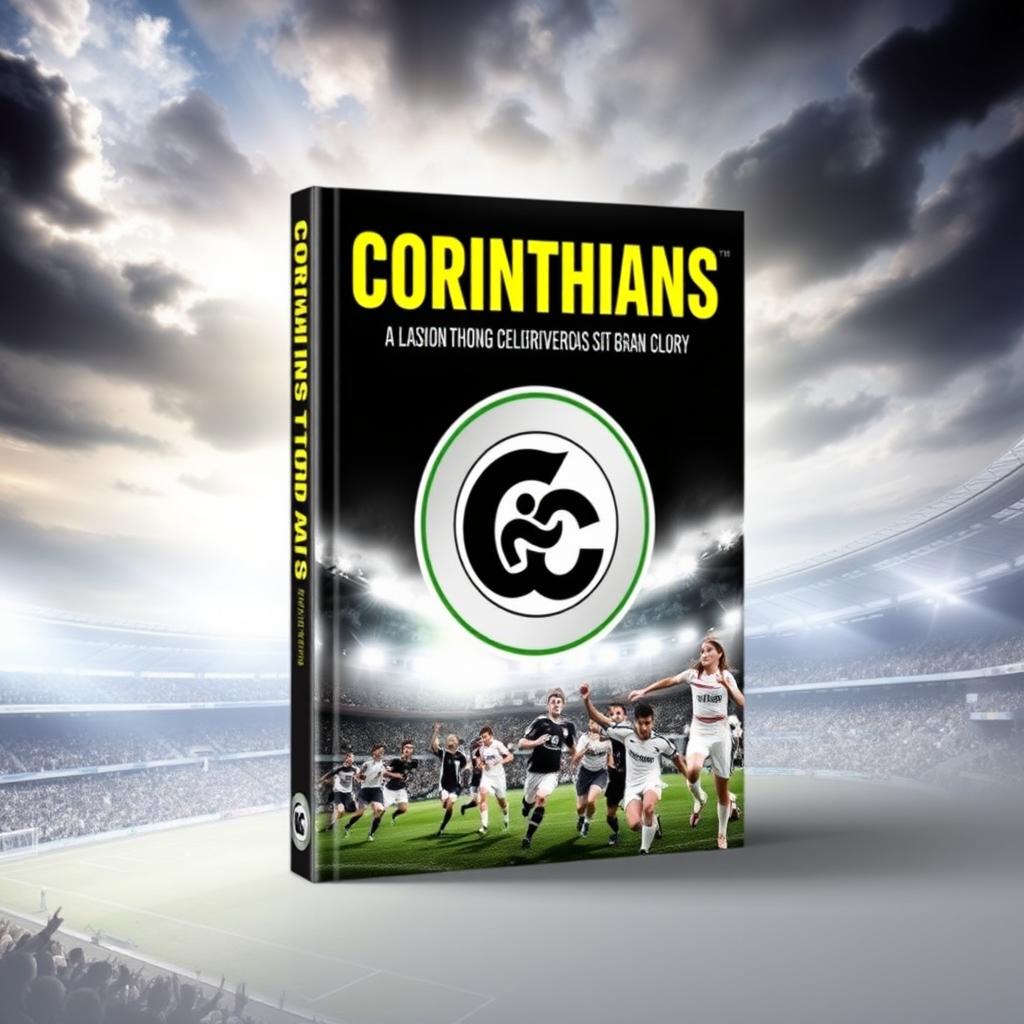 A vibrant and dynamic book cover design celebrating Corinthians football, featuring the team's iconic black and white colors