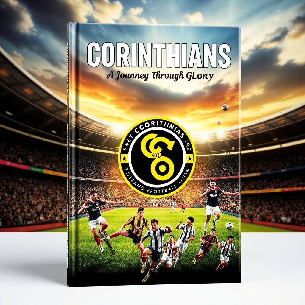 A vibrant and dynamic book cover design celebrating Corinthians football, featuring the team's iconic black and white colors