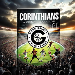 A vibrant and dynamic book cover design celebrating Corinthians football, featuring the team's iconic black and white colors