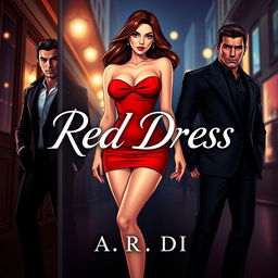 An alluring book cover for a romantic mafia-themed novel titled 'Red Dress' by A