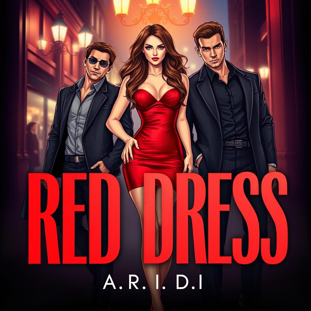 An alluring book cover for a romantic mafia-themed novel titled 'Red Dress' by A