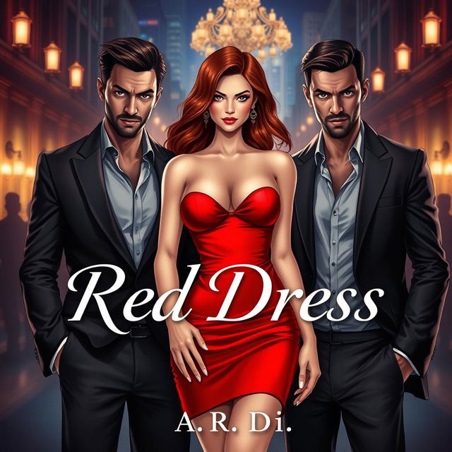 An alluring book cover for a romantic mafia-themed novel titled 'Red Dress' by A