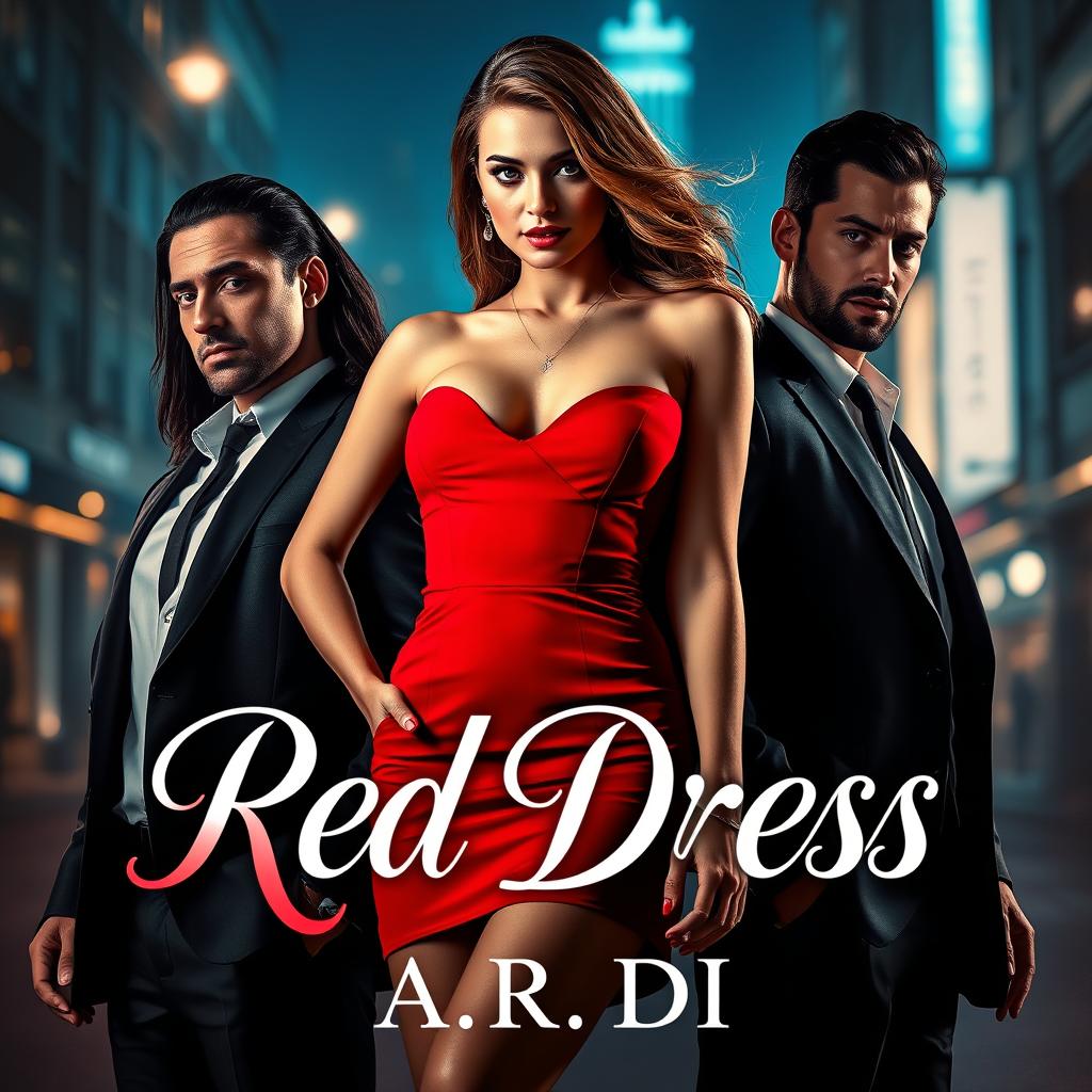 A captivating book cover for a romantic mafia-themed novel titled 'Red Dress' by A