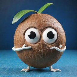 A humorous meme featuring a coconut as an AI. With pixelated, digital eyes and circuits over its shell, it's displaying a funny and unexpected error message, set within a whimsical cyberspace backdrop.