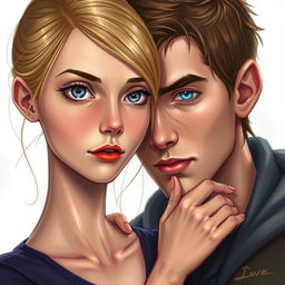 A beautifully realistic illustration titled "Love" depicting Tris and Four from the Divergent series