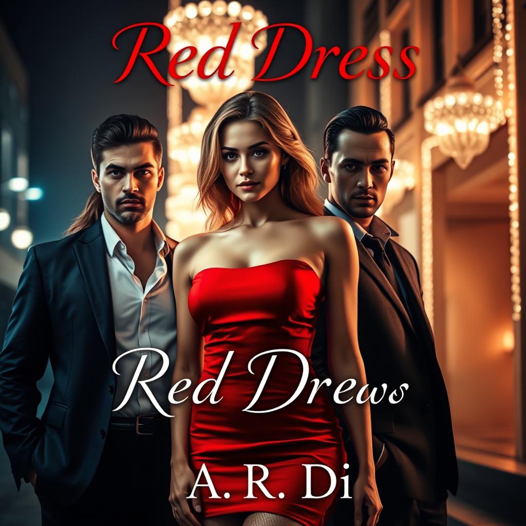 An enchanting book cover for a romantic mafia-themed novel titled 'Red Dress' by A