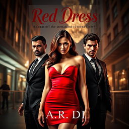 An enchanting book cover for a romantic mafia-themed novel titled 'Red Dress' by A