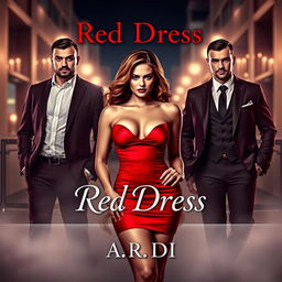 An enchanting book cover for a romantic mafia-themed novel titled 'Red Dress' by A