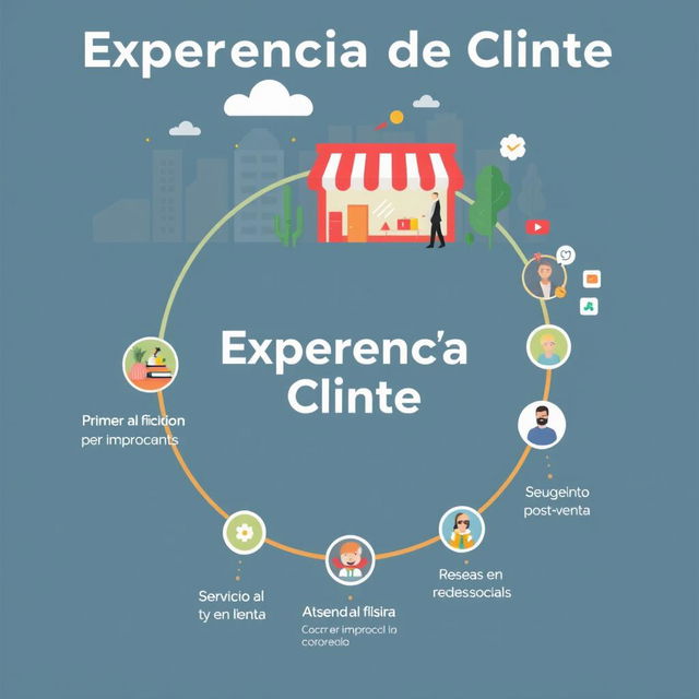 Una representación visual que ilustra el concepto de experiencia de cliente, mostrando un camino que los clientes recorren al interactuar con una marca