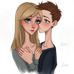 An evocative illustration titled "Love" inspired by the book Divergent, showcasing the intimate moment between Tris and Four