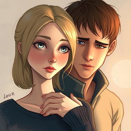 An evocative illustration titled "Love" inspired by the book Divergent, showcasing the intimate moment between Tris and Four