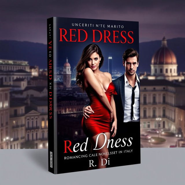 A captivating book cover for a romantic mafia-themed novel set in Italy, titled 'Red Dress' by A