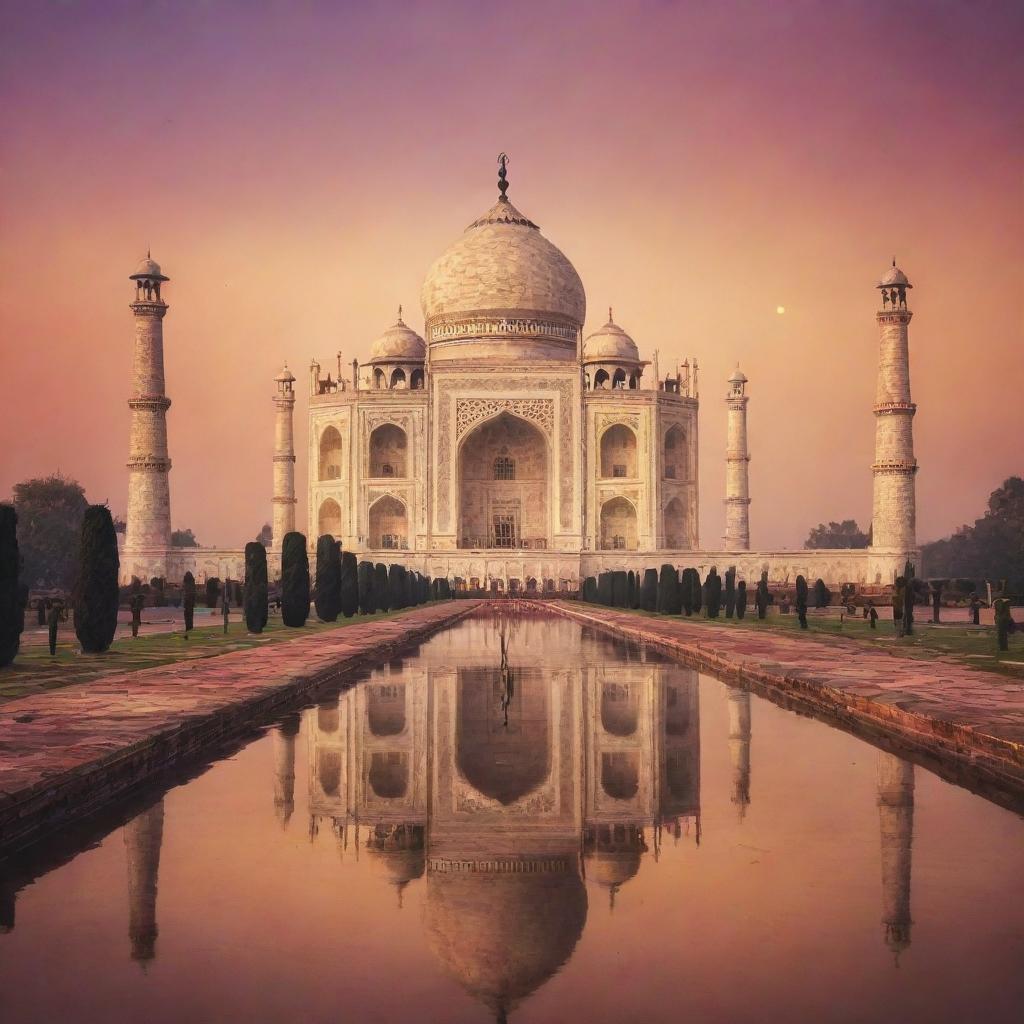 Taj Mahal draped in the breathtaking colors of a picturesque sunset