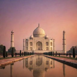 Taj Mahal draped in the breathtaking colors of a picturesque sunset