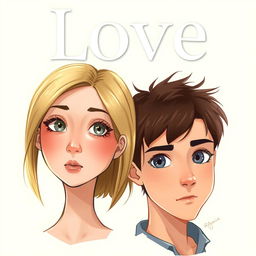 A beautifully illustrated book cover titled "Love" inspired by the Divergent series by Veronica Roth, featuring realistic portrayals of Tris and Four