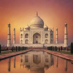 Taj Mahal draped in the breathtaking colors of a picturesque sunset