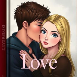 A romantic and captivating book cover titled "Love" featuring Tris and Four from Divergent in a tender moment where Four is kissing Tris