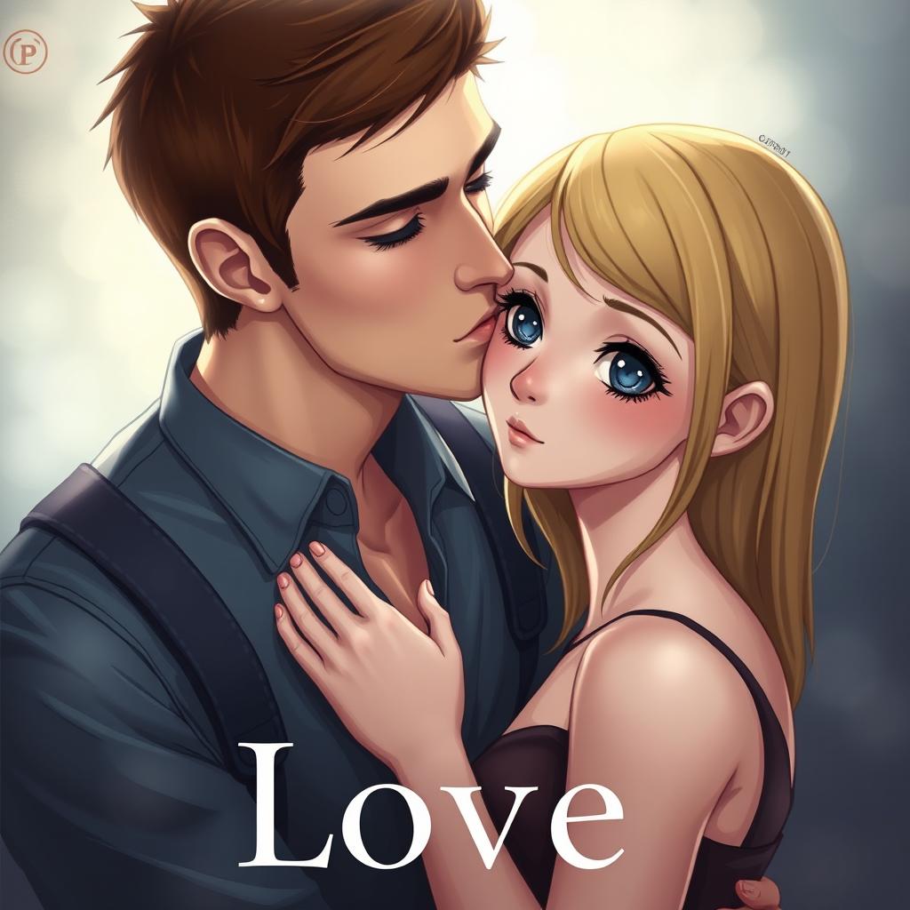 A romantic and captivating book cover titled "Love" featuring Tris and Four from Divergent in a tender moment where Four is kissing Tris