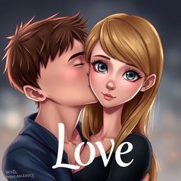 A romantic and captivating book cover titled "Love" featuring Tris and Four from Divergent in a tender moment where Four is kissing Tris