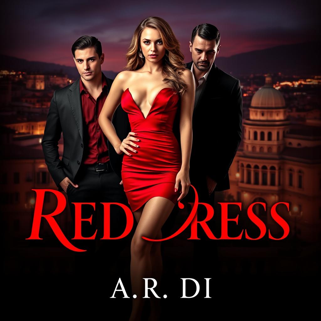 An alluring book cover for a romantic mafia-themed novel titled 'Red Dress' by A