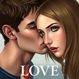 A stunning book cover titled "Love" featuring Tris and Four from Divergent, capturing a moment where Four is kissing Tris