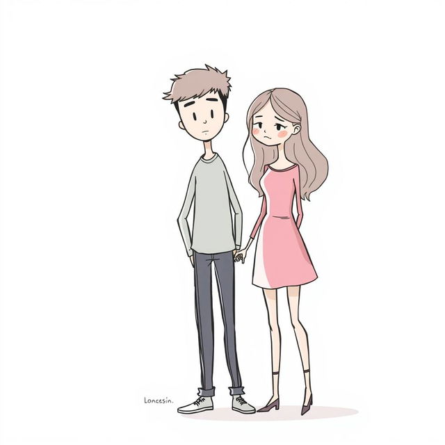 A simple yet expressive drawing of a couple in love, where the boyfriend stands illuminated by a bright light, symbolizing his importance to his girlfriend