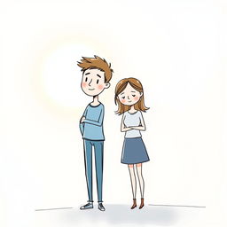 A simple yet expressive drawing of a couple in love, where the boyfriend stands illuminated by a bright light, symbolizing his importance to his girlfriend