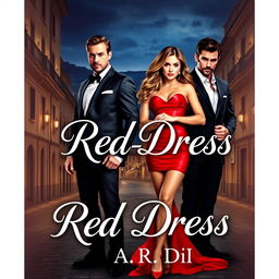 A stunning book cover for a romantic mafia-themed novel titled 'Red Dress' by A