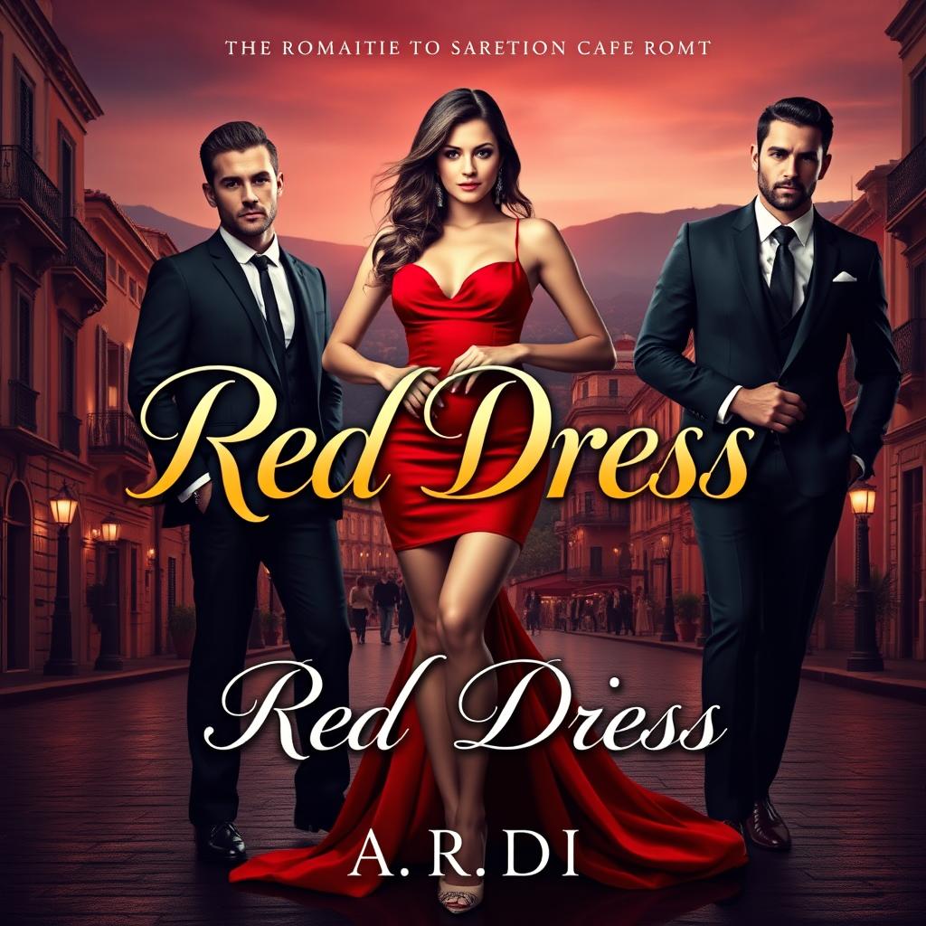 A stunning book cover for a romantic mafia-themed novel titled 'Red Dress' by A