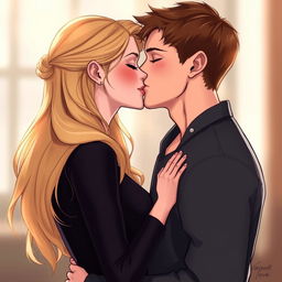 An intimate and touching scene featuring Tris and Four from Divergent, captured in a moment where Four is kissing Tris